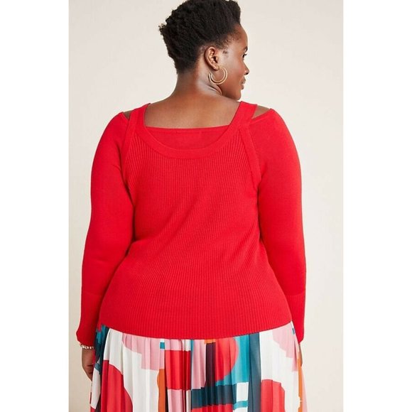 Anthropologie Jamie Bright Red Open Shoulder Sweater Top Plus 2X $98 New NWT HTF - Picture 3 of 4
